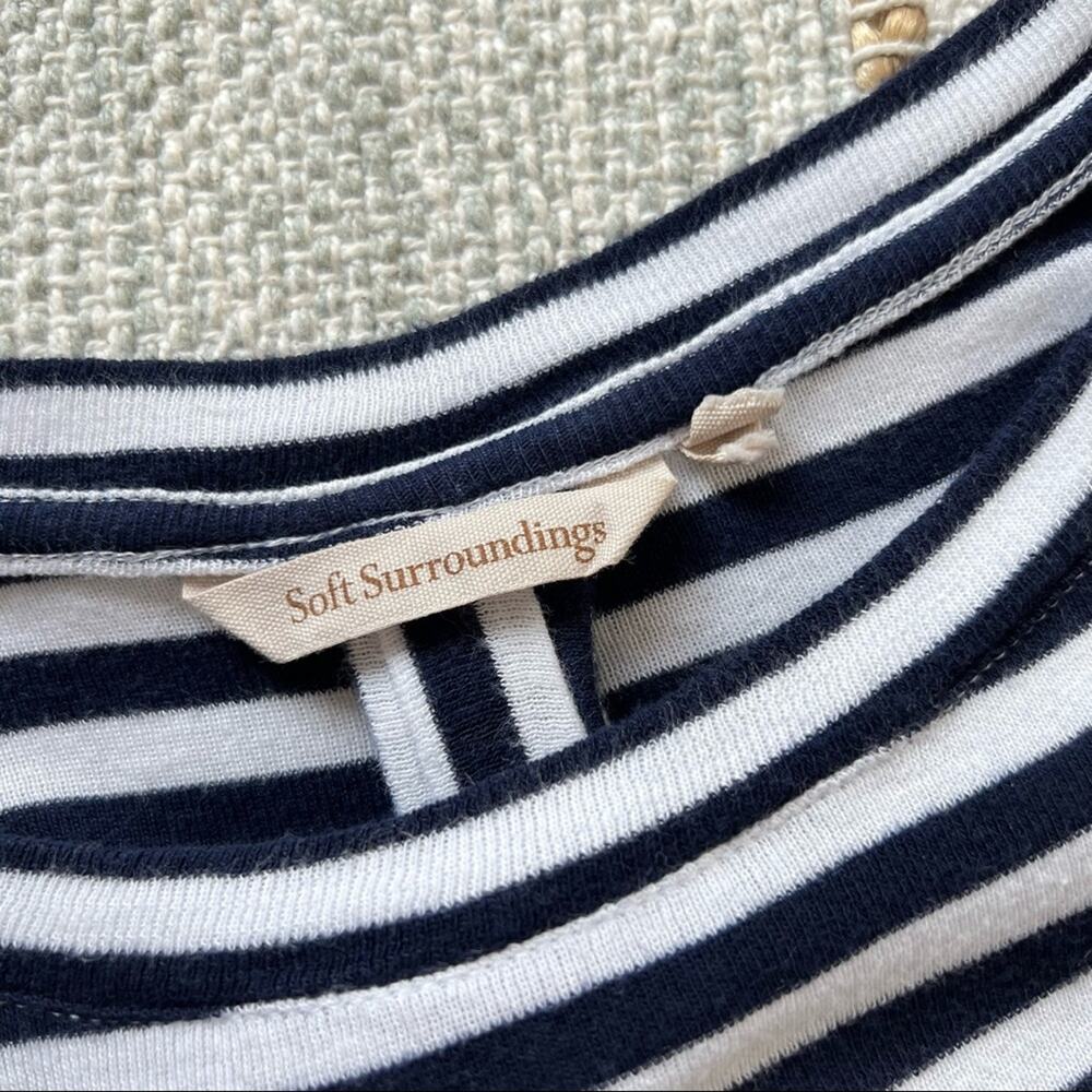 Soft Surroundings Black White Striped Embroidered Long Sleeves Top Women’s Small - Picture 9 of 10